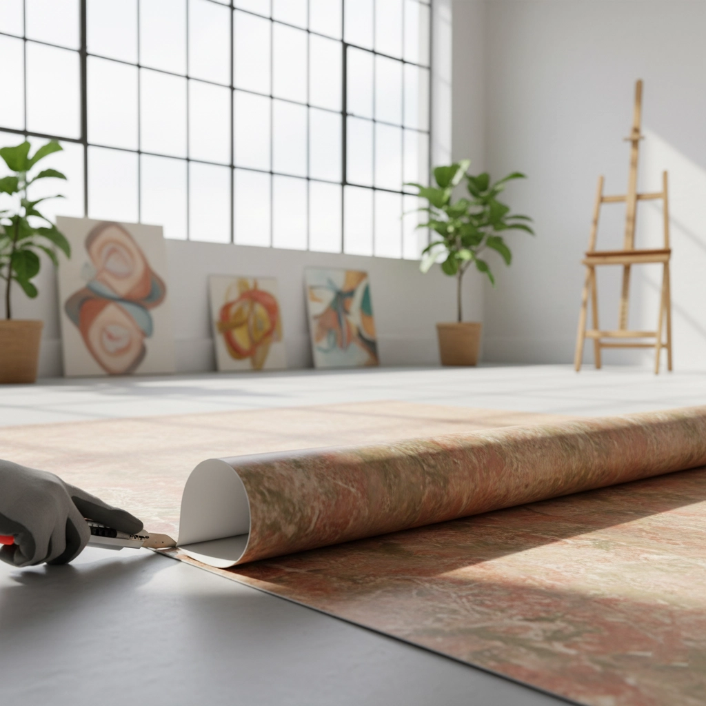 Sol en linoléum naturel posé dans un intérieur lumineux.