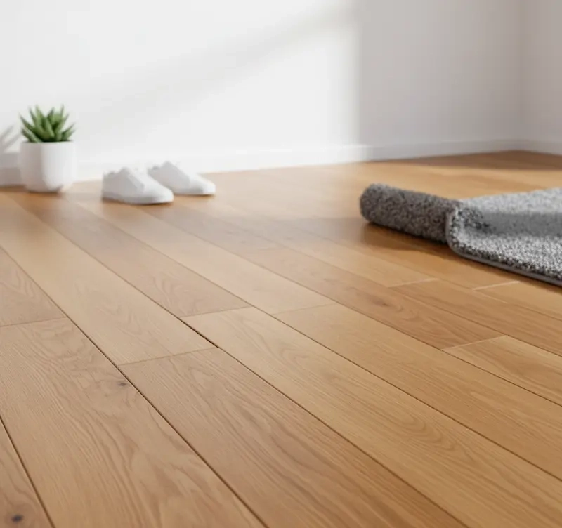 Pose de parquet en bois massif dans un intérieur moderne en Belgique